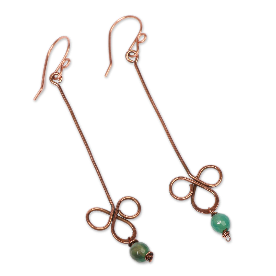 Artisan-Made Natural Green Agate and Copper Dangle Earrings - Ribbons of Luck