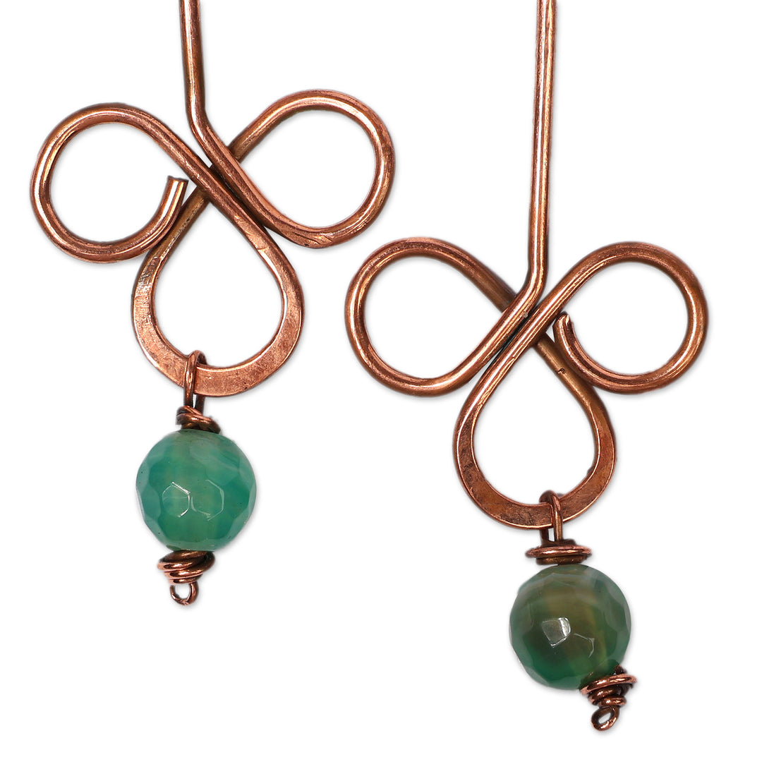 Artisan-Made Natural Green Agate and Copper Dangle Earrings - Ribbons of Luck