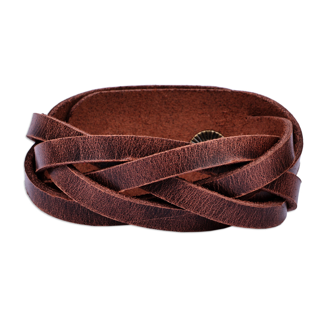 Braided Style Leather Strand Wristband Bracelet in Brown - Braided Delight