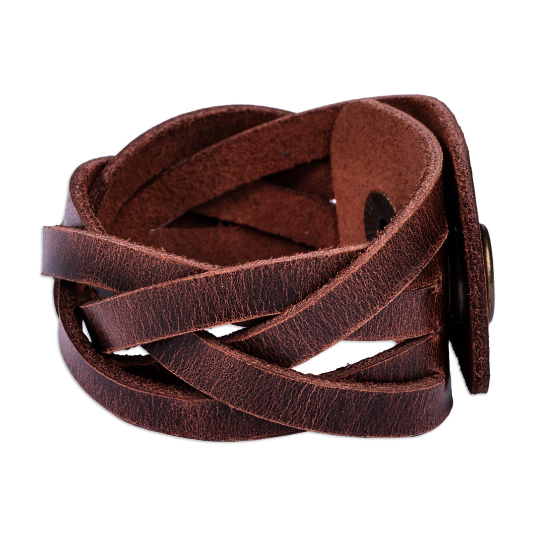 Braided Style Leather Strand Wristband Bracelet in Brown - Braided Delight