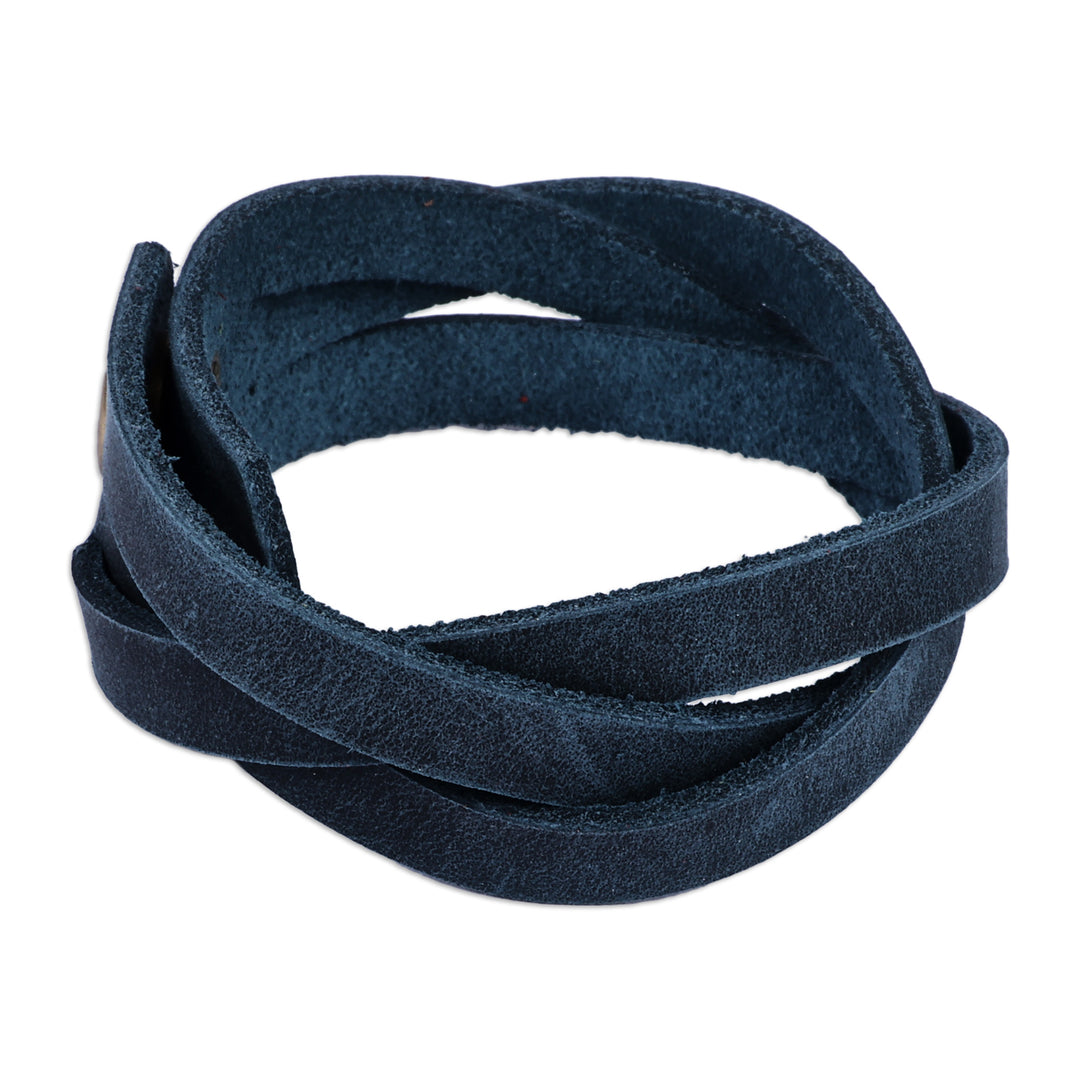 Braided Style Leather Strand Wristband Bracelet in Blue - Braided Cool