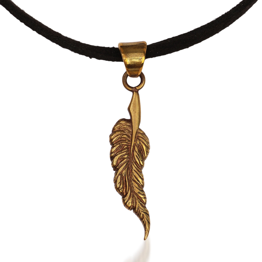 Armenian-Inspired Antiqued Brass Feather Pendant Necklace - Tribute of Freedom