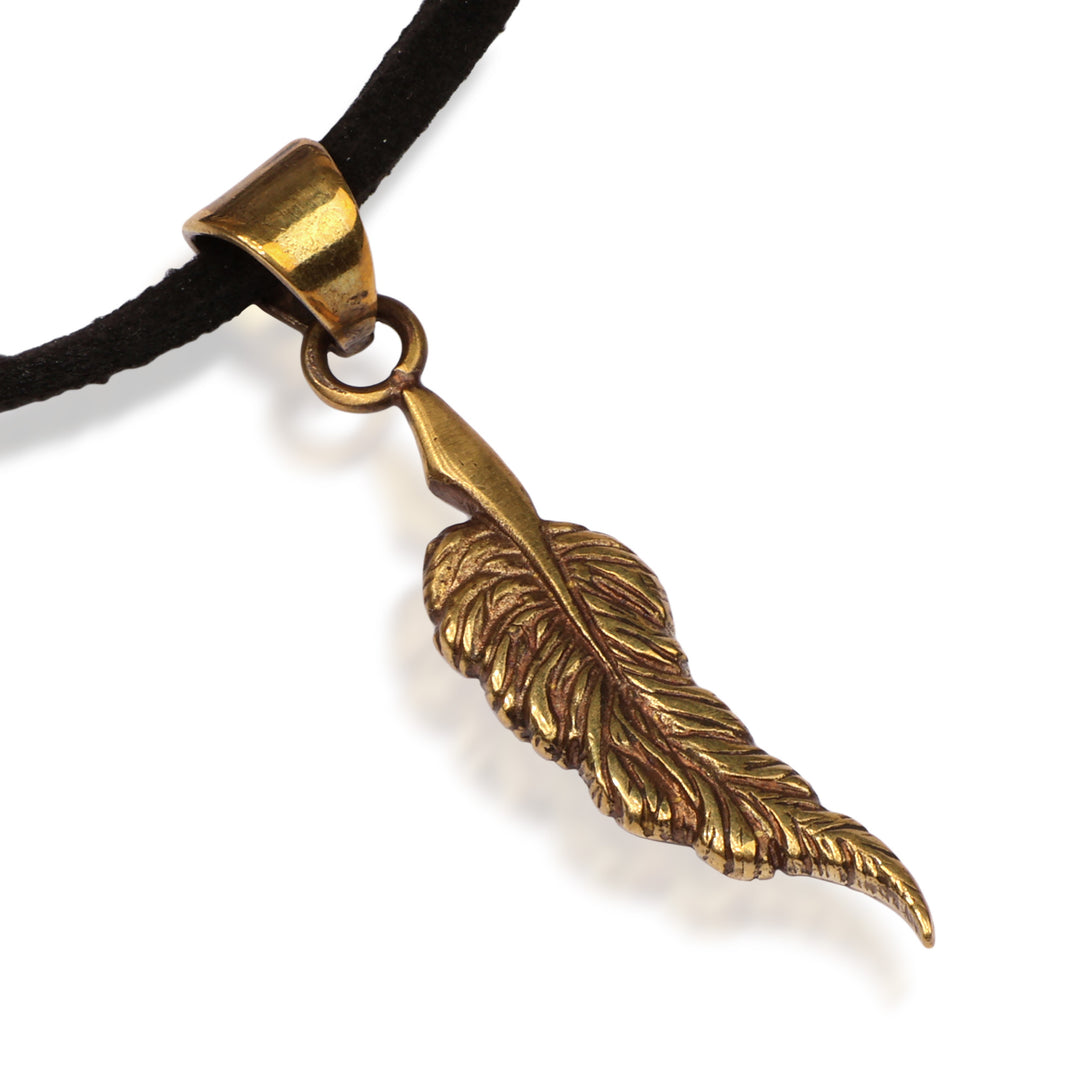 Armenian-Inspired Antiqued Brass Feather Pendant Necklace - Tribute of Freedom