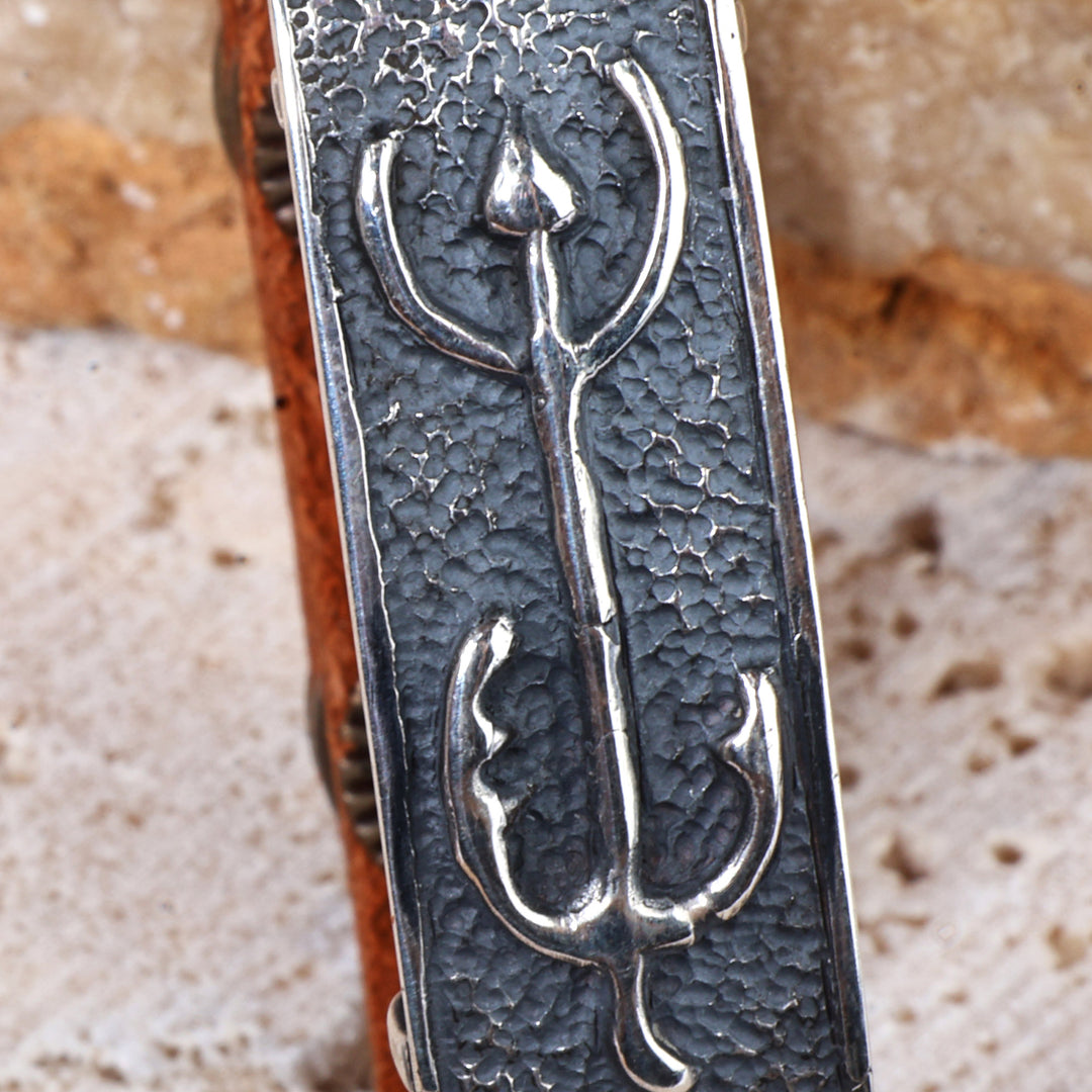 Men's Brown Leather and Sterling Silver Pendant Bracelet - Bravery Trace