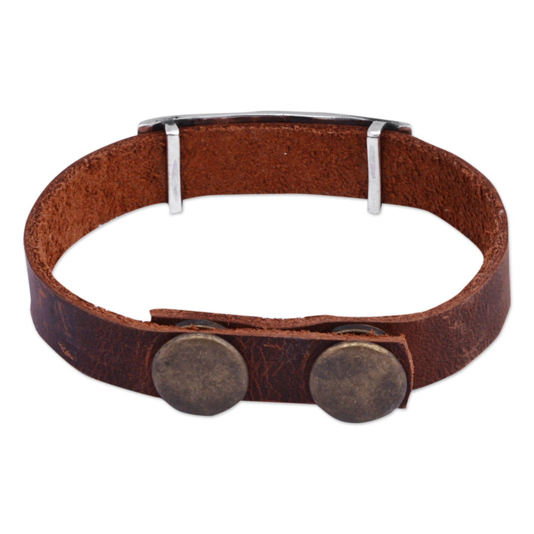 Men's Brown Leather and Sterling Silver Pendant Bracelet - Bravery Trace