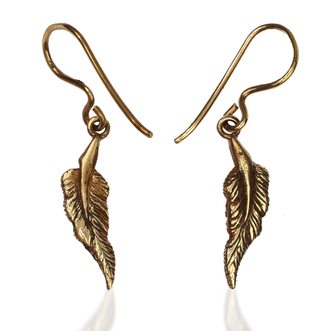 Folk Art-Inspired Antiqued Brass Feather Dangle Earrings - Tribute of Freedom