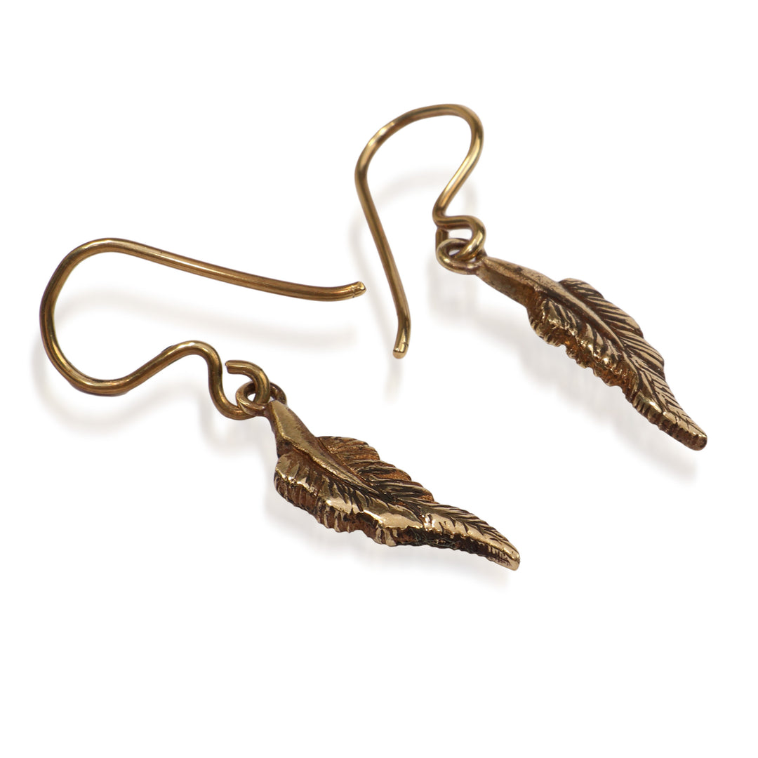 Folk Art-Inspired Antiqued Brass Feather Dangle Earrings - Tribute of Freedom
