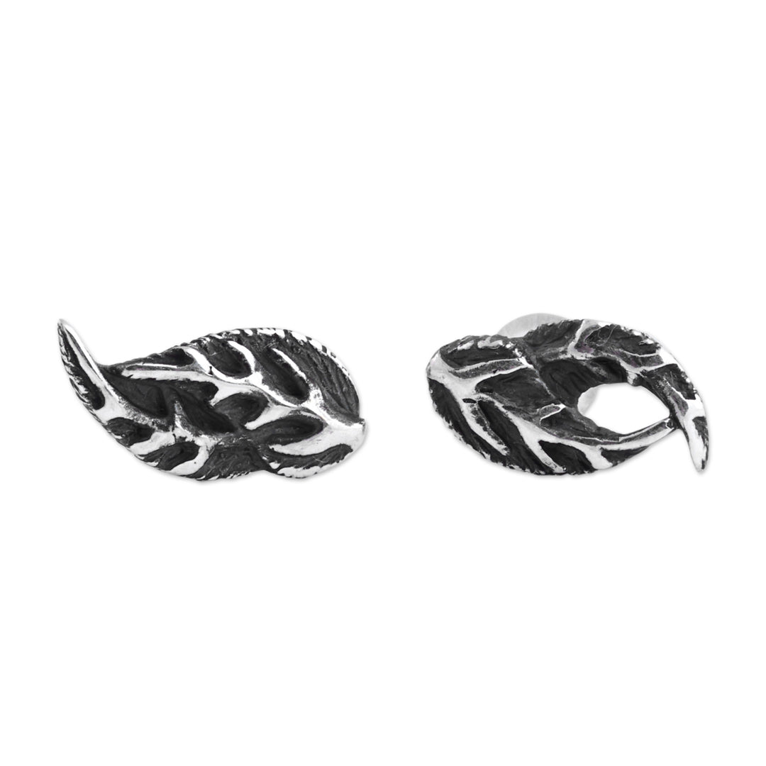 Oxidized Leaf-Shaped Sterling Silver Stud Earrings - Ancient Foliage