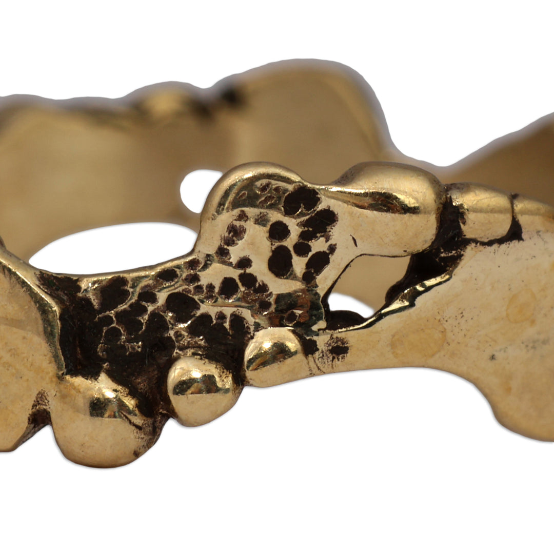 Pair of Modern Brass Band Rings with Textured Finish - Double Abstract Elegance