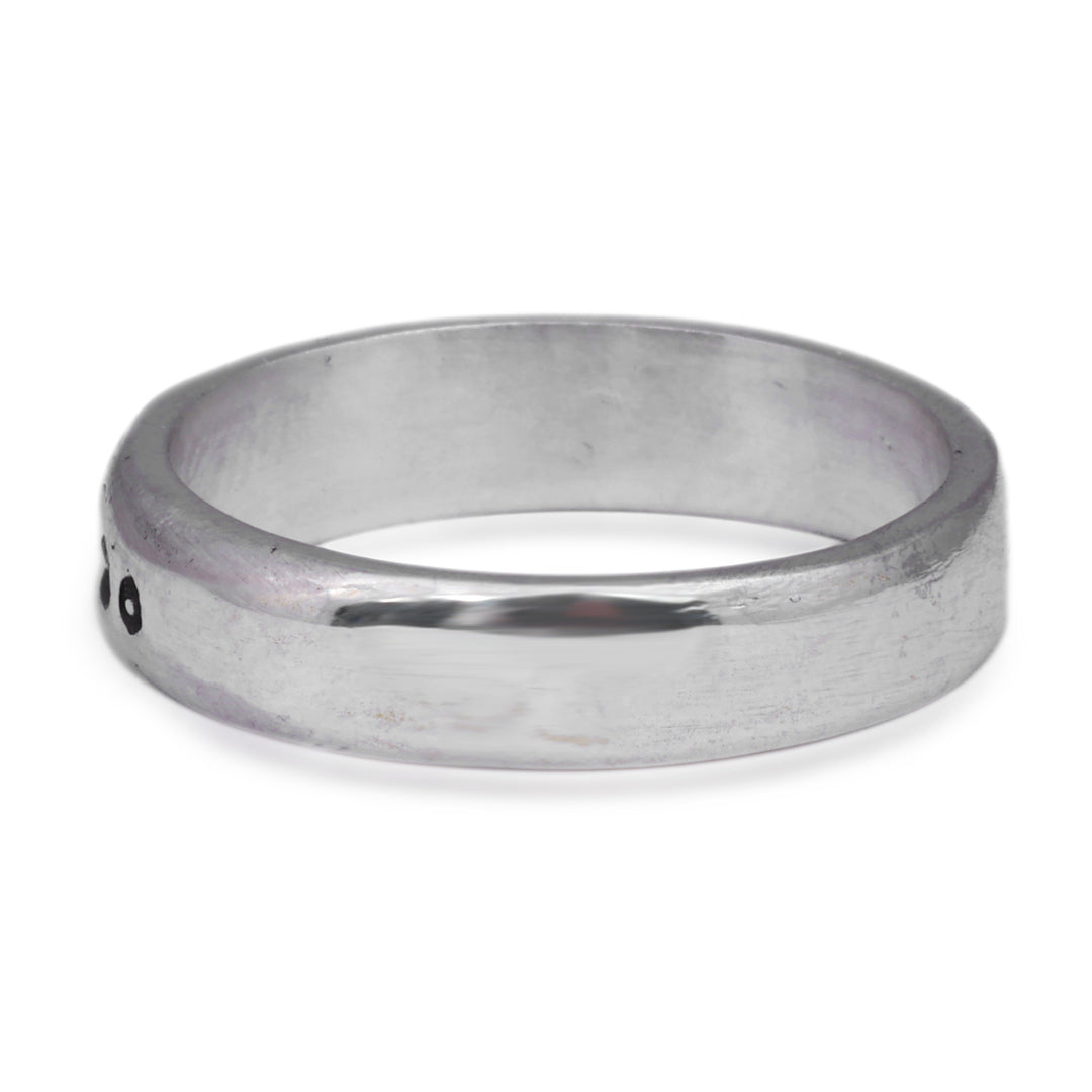 Darkened Polished Silver Band Ring with Floral Motifs - Floral Delight