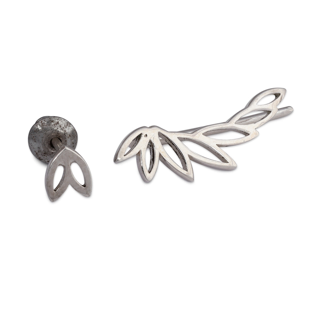 Polished Nature-Inspired Leafy Sterling Silver Ear Climber - Favor of Nature