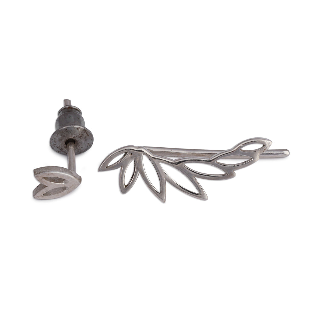 Polished Nature-Inspired Leafy Sterling Silver Ear Climber - Favor of Nature