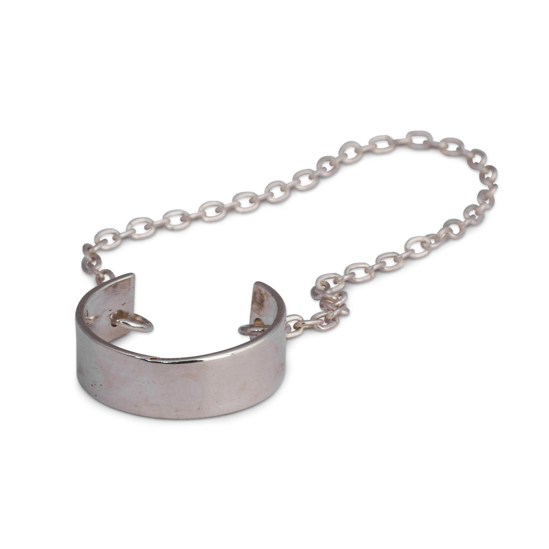 High-Polished Sterling Silver Ear Cuff Crafted in Armenia - Chain to Elegance