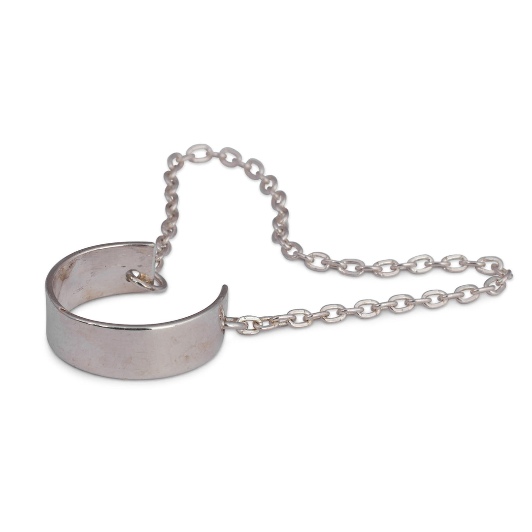 High-Polished Sterling Silver Ear Cuff Crafted in Armenia - Chain to Elegance