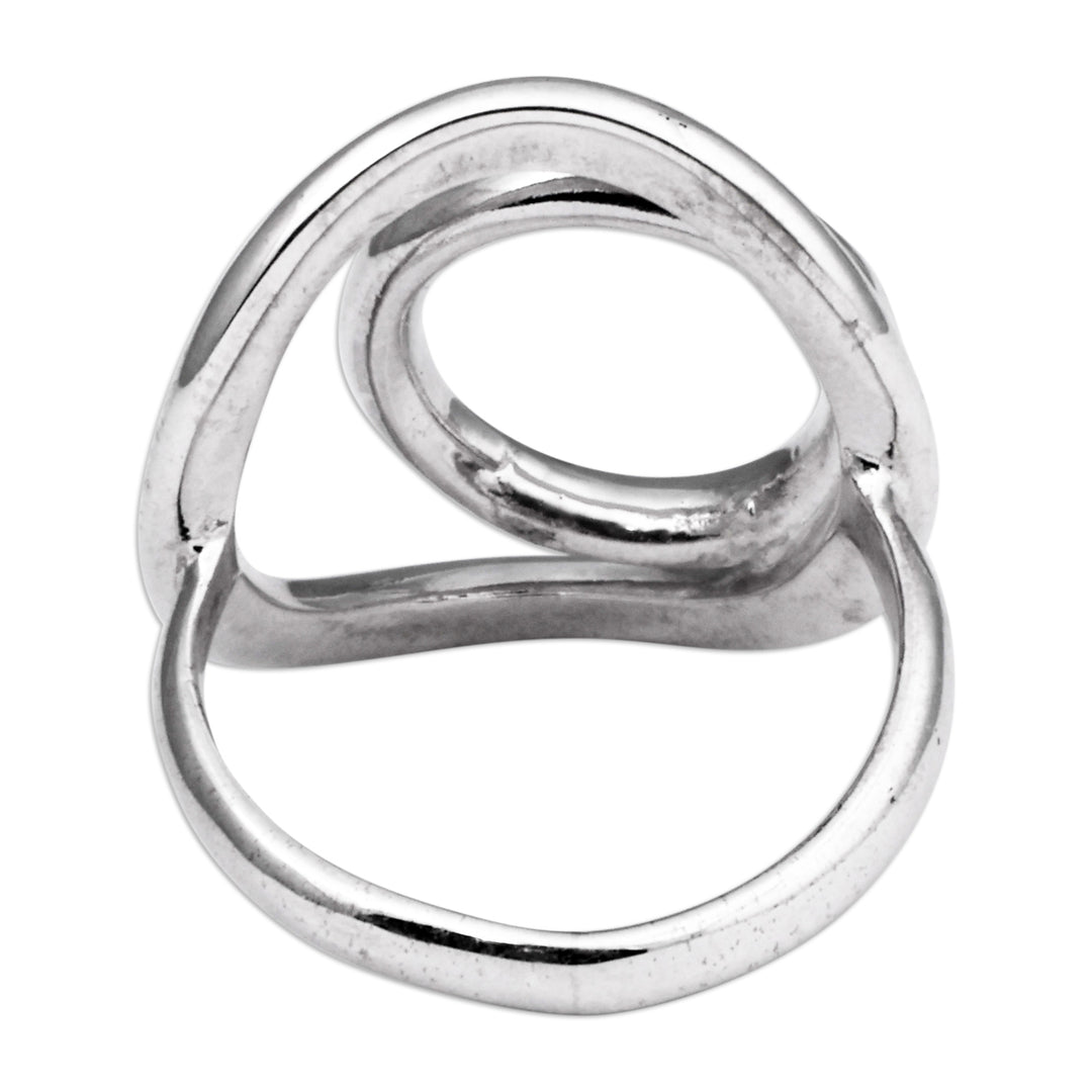 Semi-Abstract Polished Sterling Silver Round Cocktail Ring - Secret Cycles