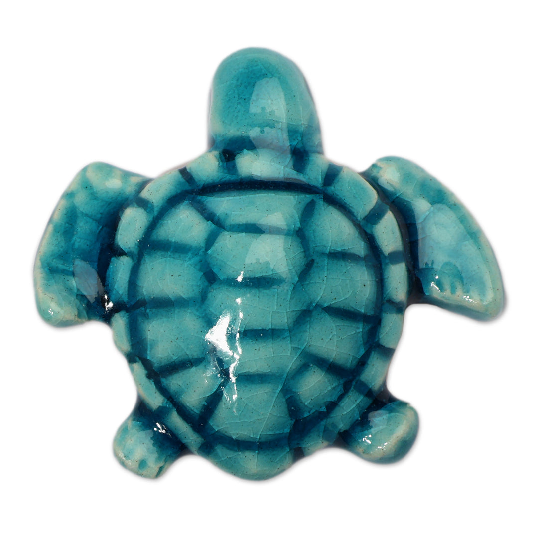 Ocean-Themed Turquoise Sea Turtle-Shaped Ceramic Brooch Pin - Oceanic Soul
