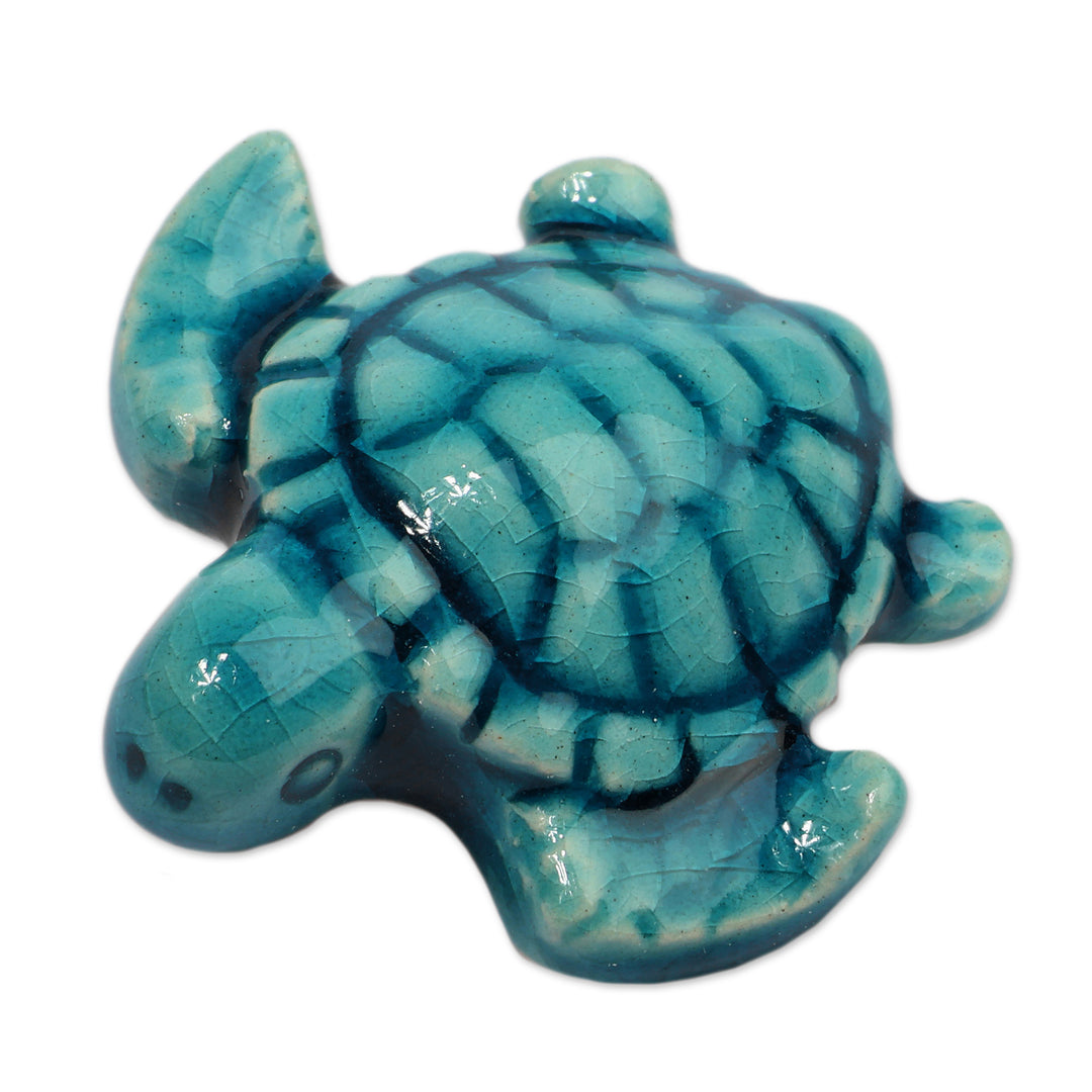 Ocean-Themed Turquoise Sea Turtle-Shaped Ceramic Brooch Pin - Oceanic Soul
