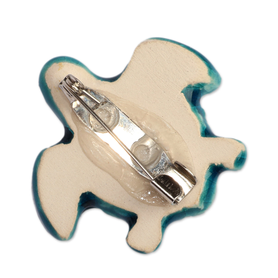 Ocean-Themed Turquoise Sea Turtle-Shaped Ceramic Brooch Pin - Oceanic Soul