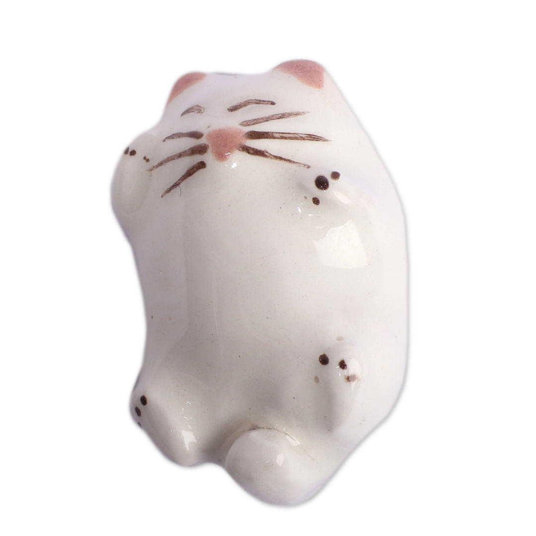 Lacquered White Cat-Shaped Brooch Pin Crafted in Armenia - Snow Kitty