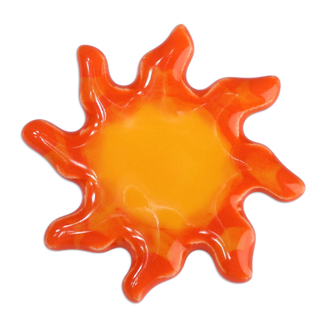 Sun-Shaped Glazed Ceramic Brooch Pin Hand-Painted in Armenia - My Sunshine