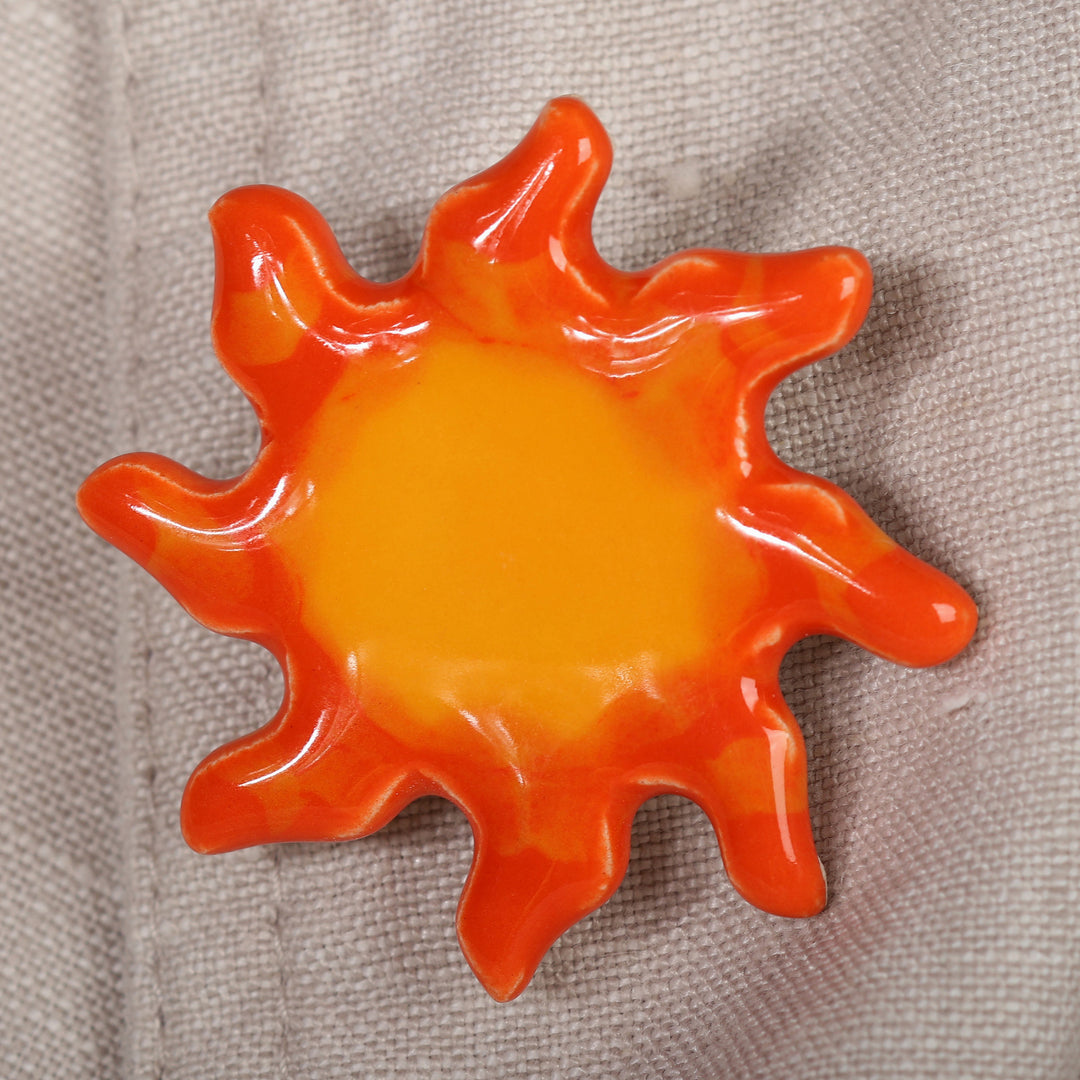 Sun-Shaped Glazed Ceramic Brooch Pin Hand-Painted in Armenia - My Sunshine