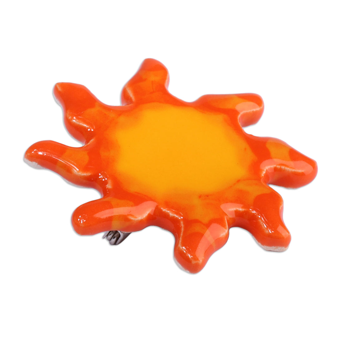 Sun-Shaped Glazed Ceramic Brooch Pin Hand-Painted in Armenia - My Sunshine