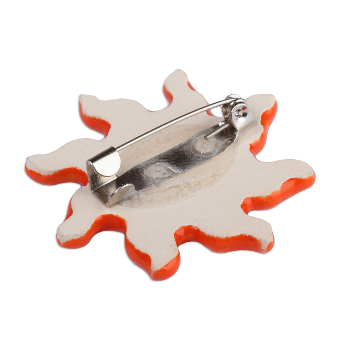Sun-Shaped Glazed Ceramic Brooch Pin Hand-Painted in Armenia - My Sunshine