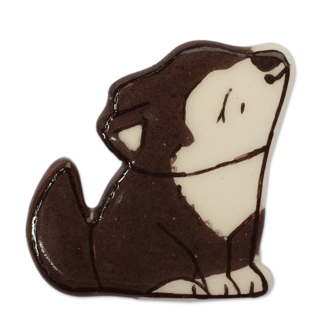 Wolf-Themed Lacquered Ceramic Brooch Pin Made in Armenia - Adorable Howl