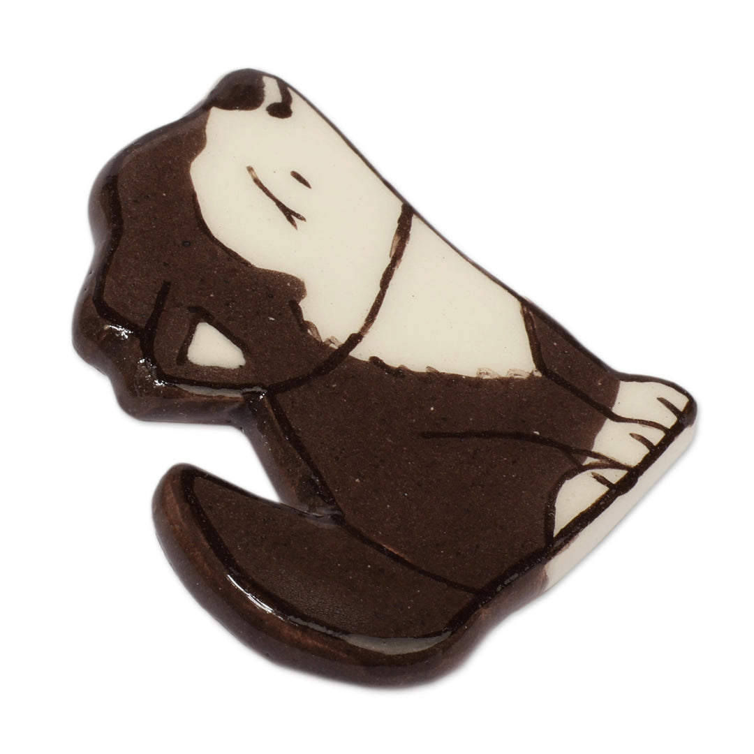 Wolf-Themed Lacquered Ceramic Brooch Pin Made in Armenia - Adorable Howl