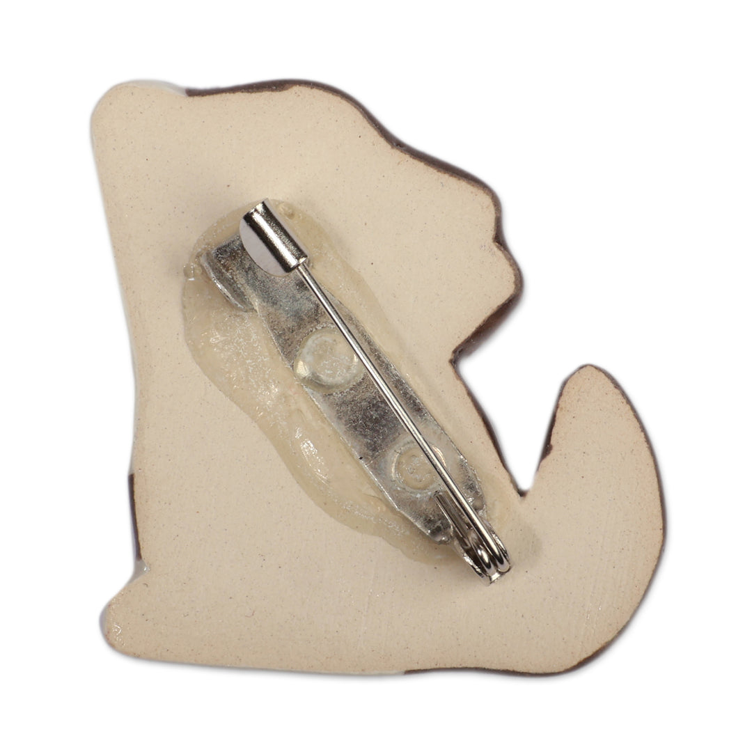 Wolf-Themed Lacquered Ceramic Brooch Pin Made in Armenia - Adorable Howl