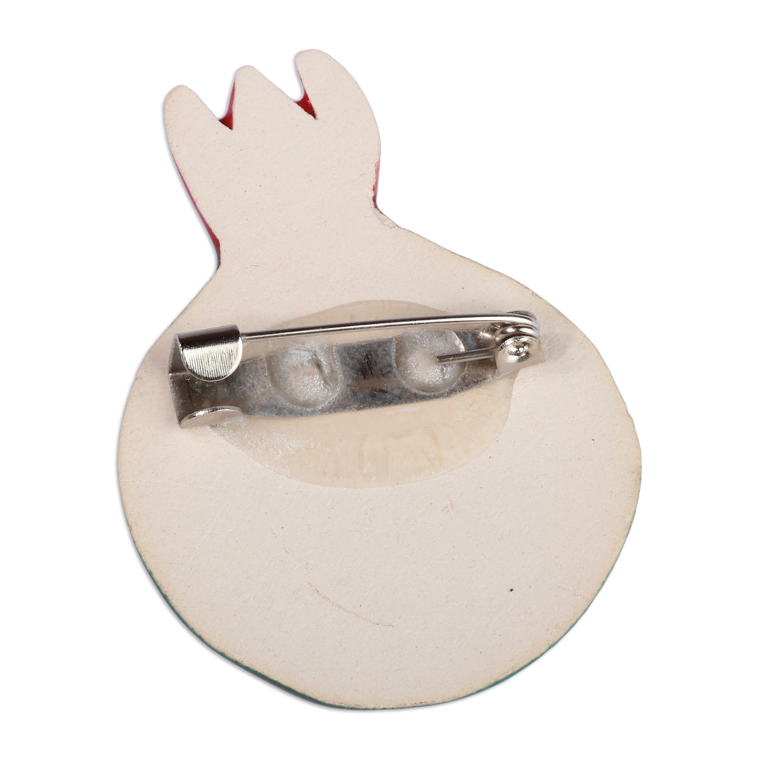 Glazed Emerald and Red Pomegranate-Shaped Ceramic Brooch Pin - Emerald Omen