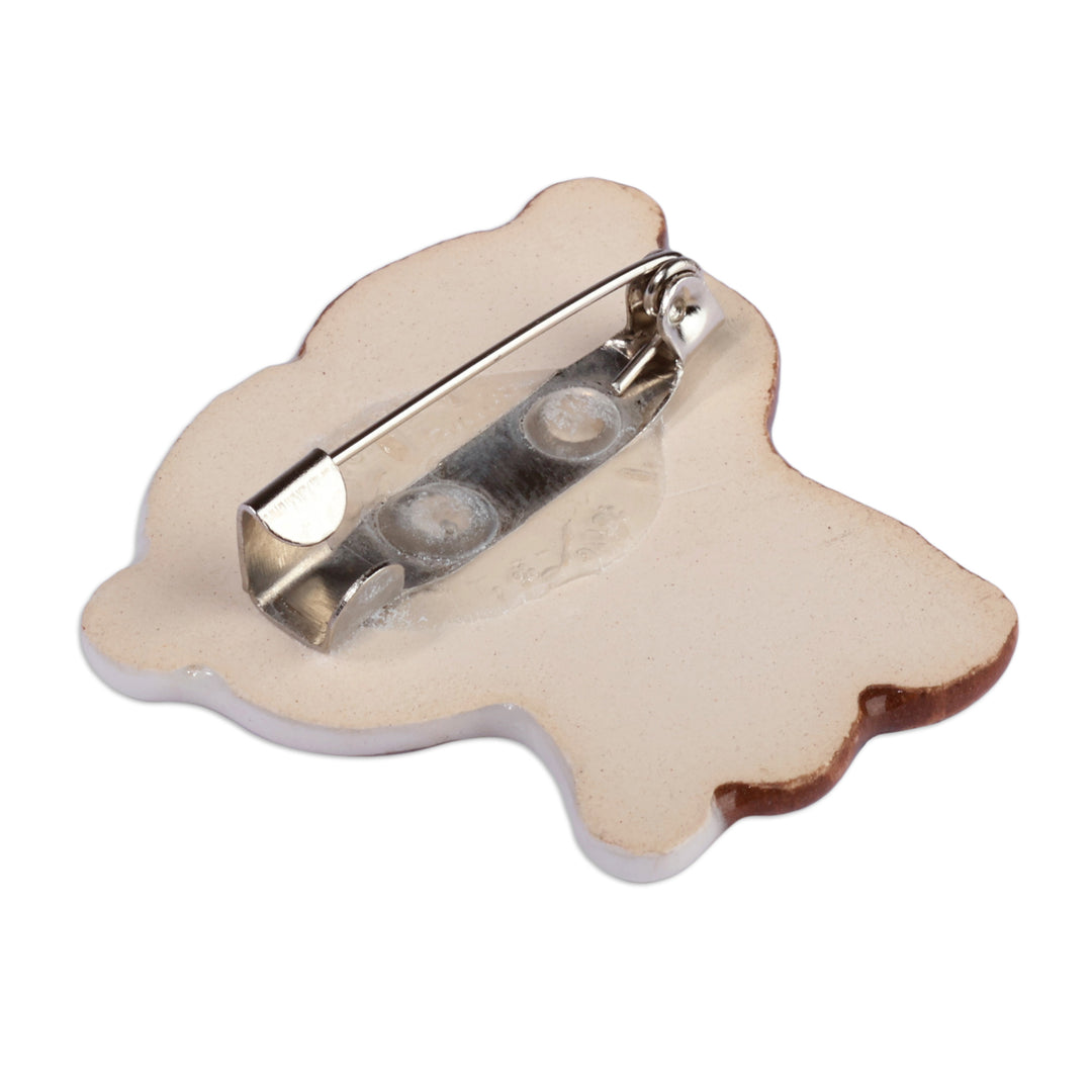 Inspirational Bear-Themed Handmade Glazed Ceramic Brooch Pin - Bear Hugs