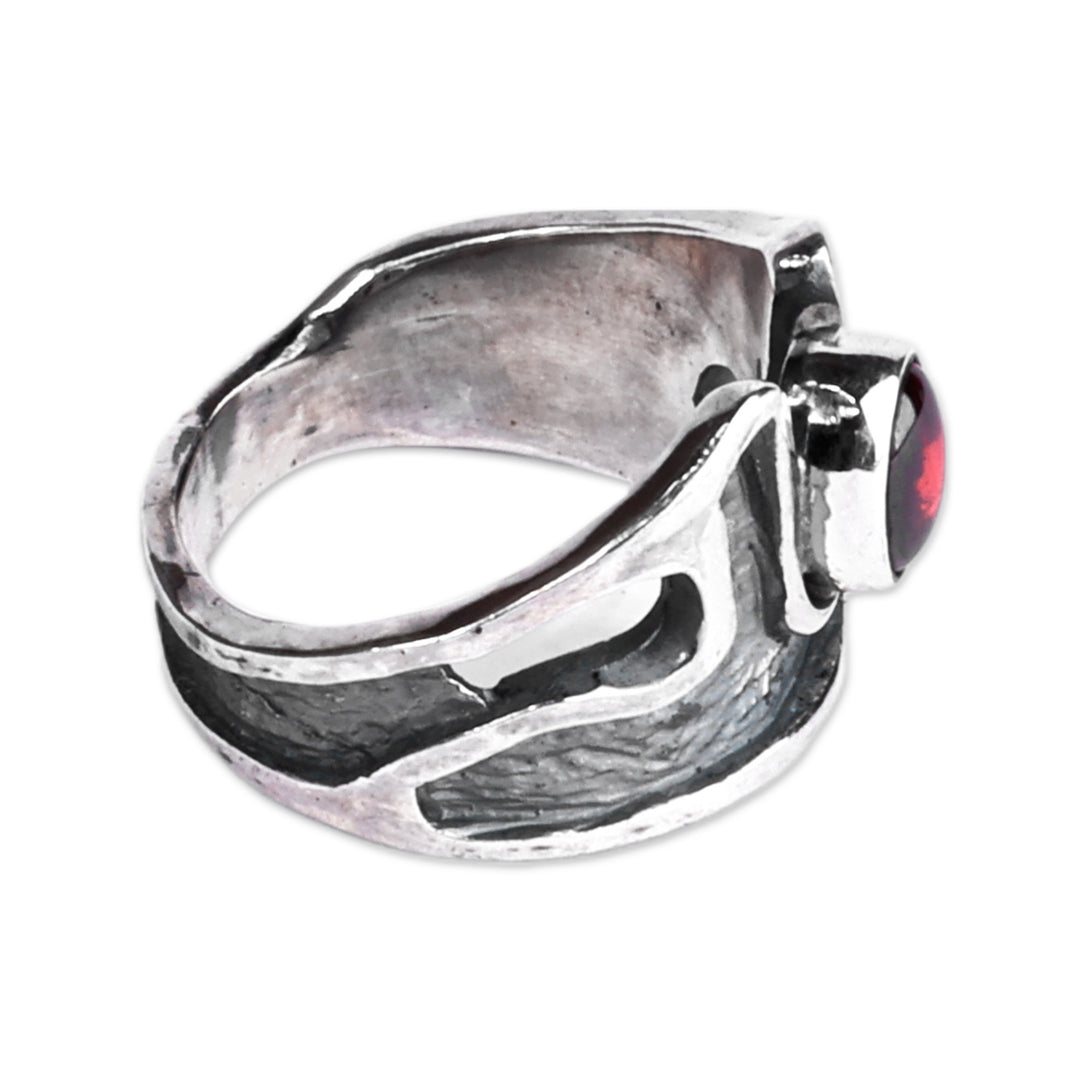 Abstract Sterling Silver Garnet Cocktail Ring from Armenia - Passion's Strength