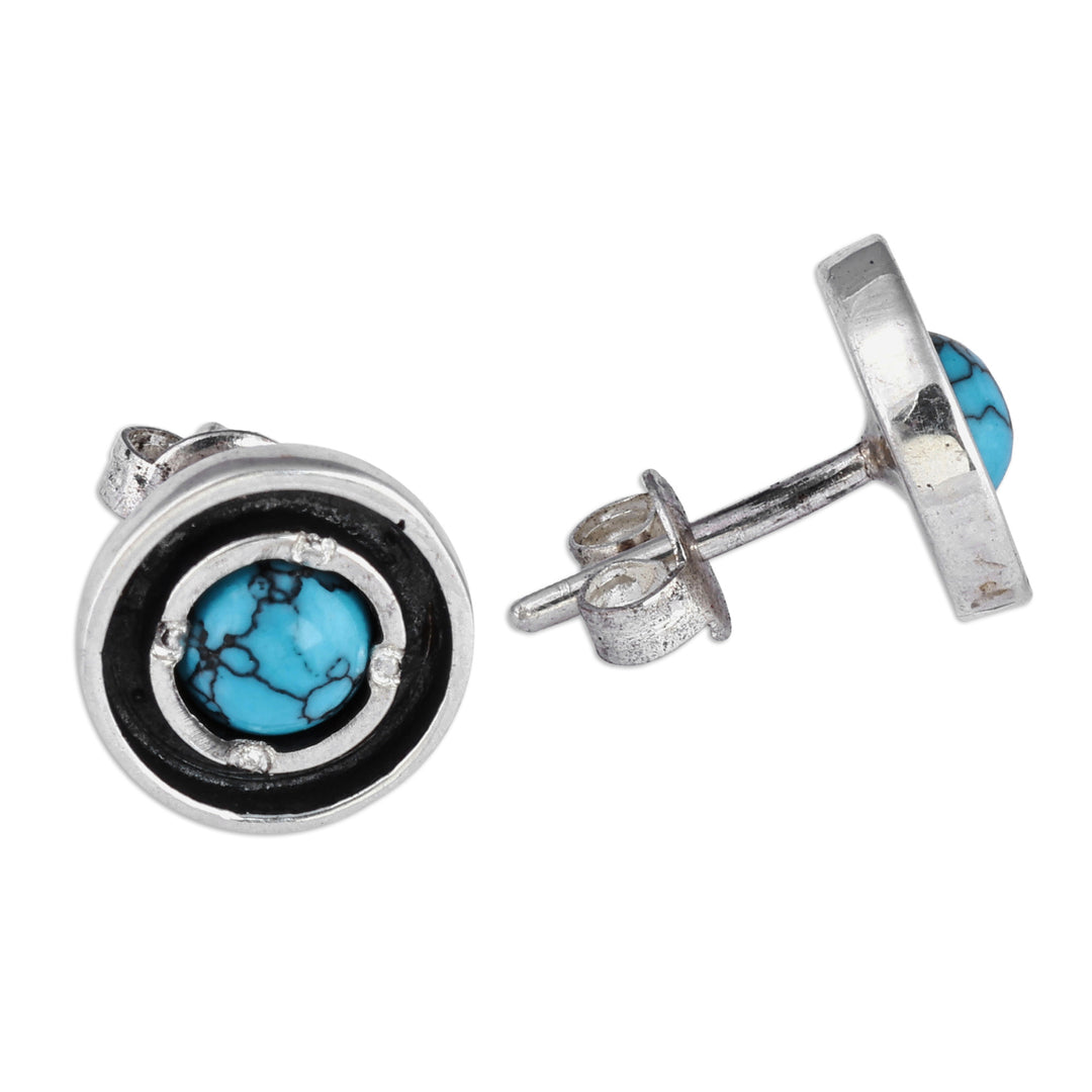 Reconstituted Turquoise Sterling Silver Round Stud Earrings - Tranquility Circle