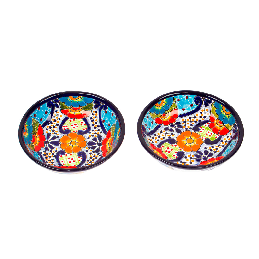 Hand-Painted Talavera Ceramic Bowls from Mexico (Pair) - Raining Flowers