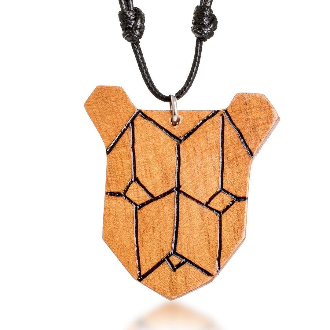 Bear Head-Shaped Adjustable Reclaimed Wood Pendant Necklace - Forest Friend