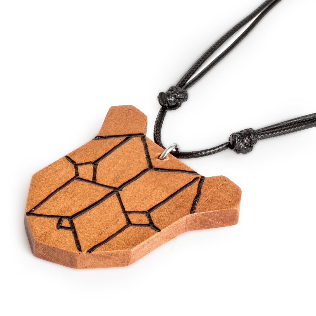 Bear Head-Shaped Adjustable Reclaimed Wood Pendant Necklace - Forest Friend
