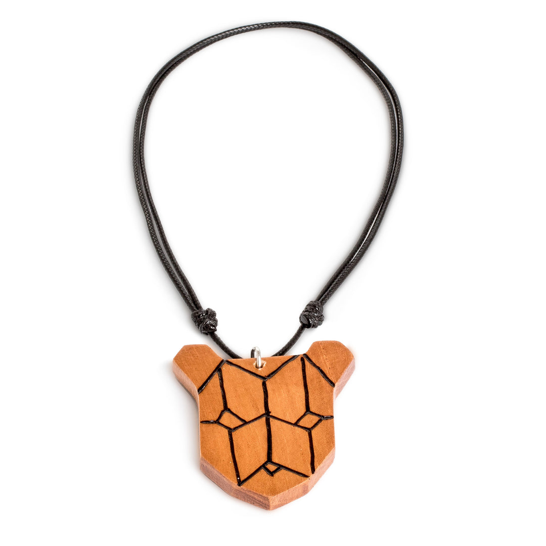Bear Head-Shaped Adjustable Reclaimed Wood Pendant Necklace - Forest Friend