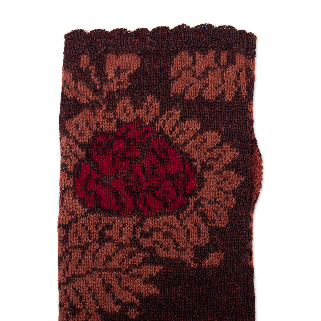 Knit Baby Alpaca Fingerless Mittens with Floral Leaf Designs - Autumn Sun