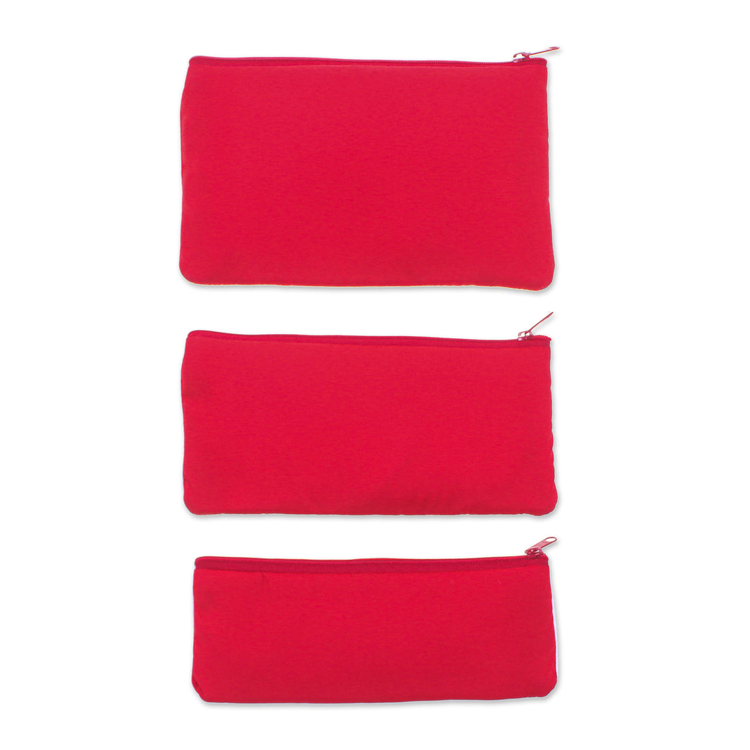 Hill Tribe-Inspired 3-Piece Striped Red Cosmetic Bag Set - Red Lisu