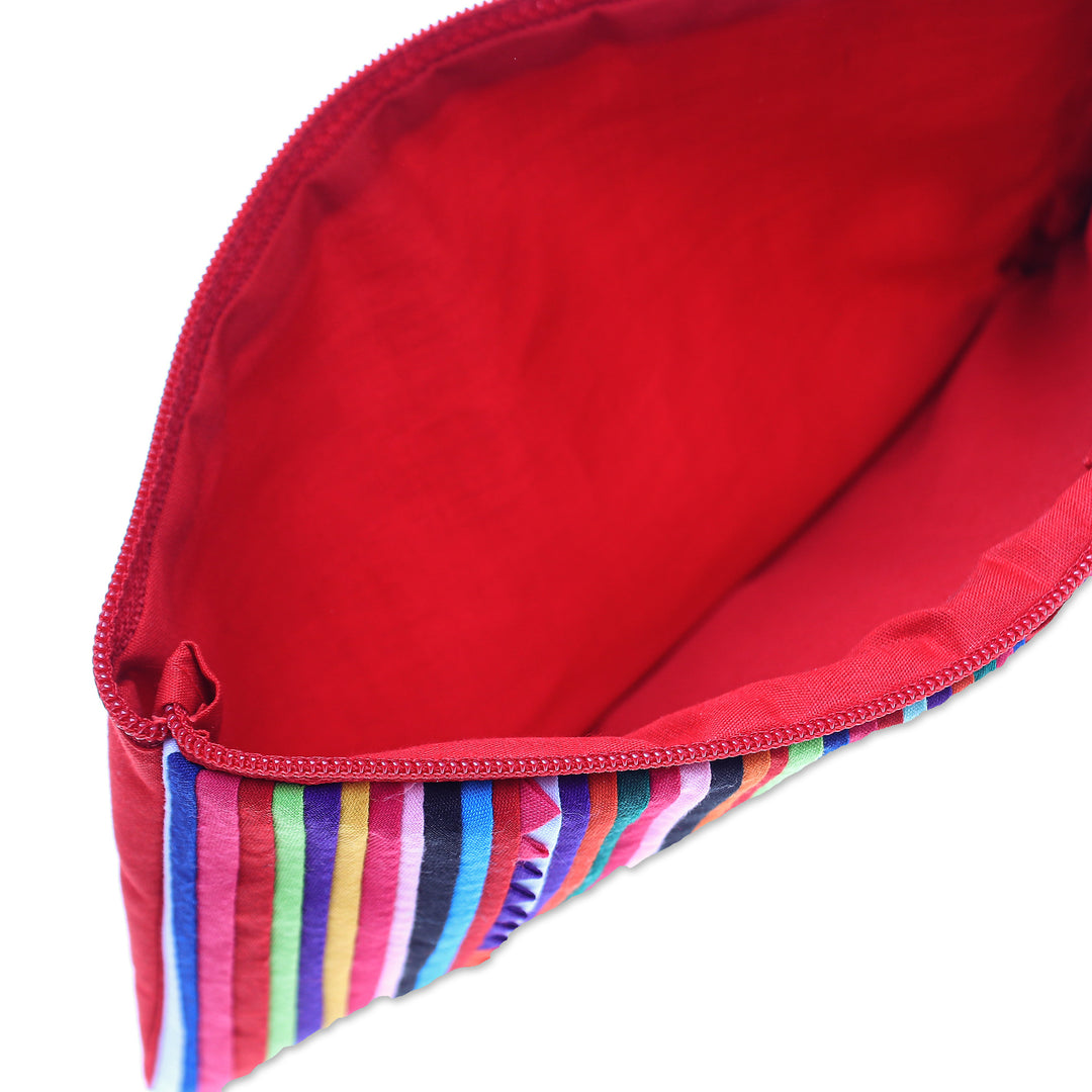 Hill Tribe-Inspired 3-Piece Striped Red Cosmetic Bag Set - Red Lisu