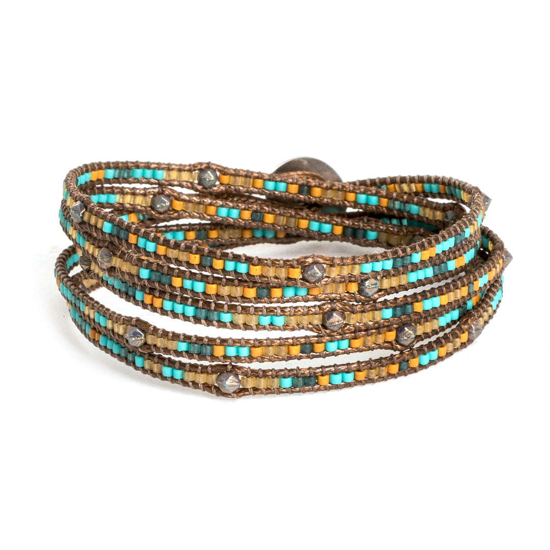 Colorful Handcrafted Wrap Bracelet with Onyx and Glass Beads - Stones of Destiny