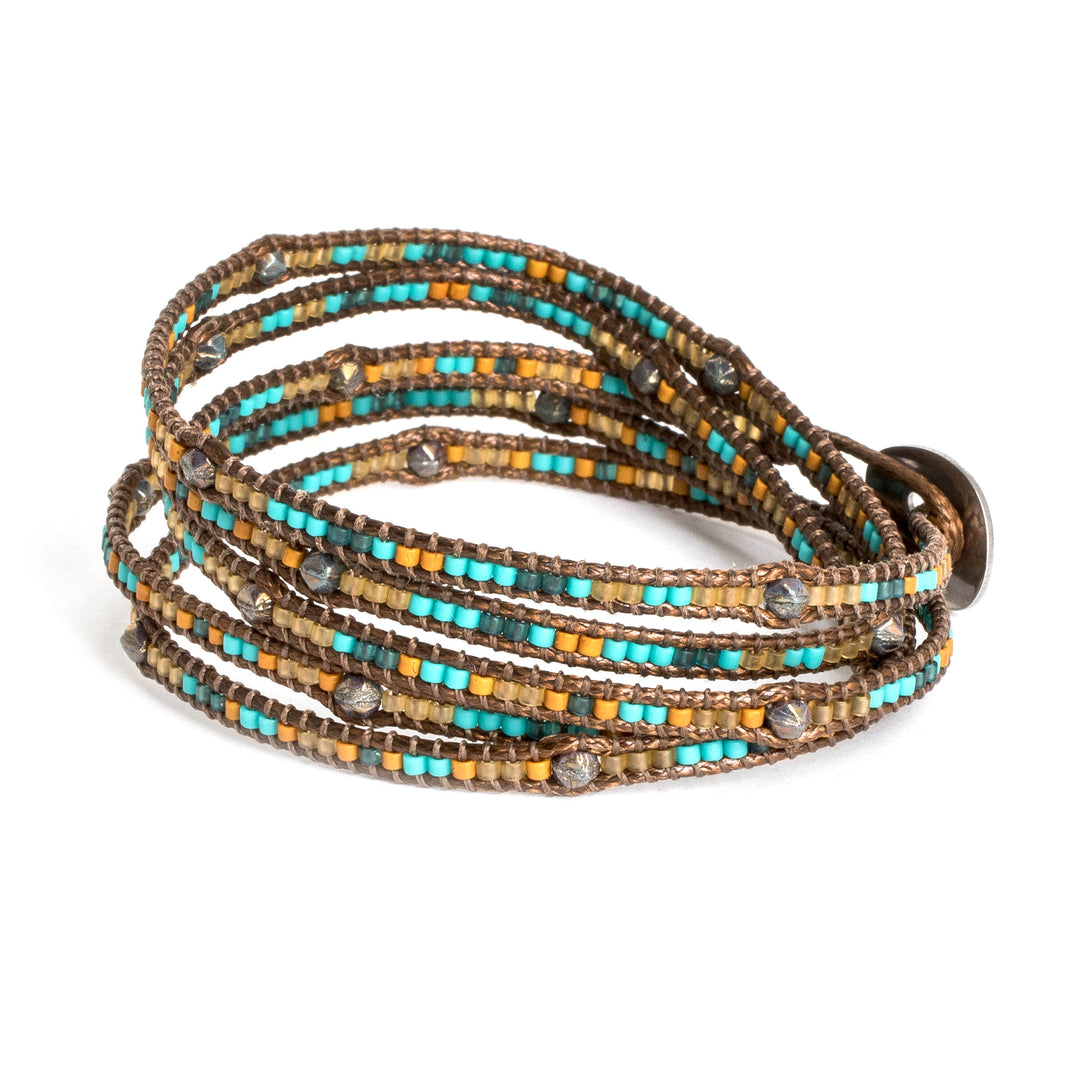 Colorful Handcrafted Wrap Bracelet with Onyx and Glass Beads - Stones of Destiny