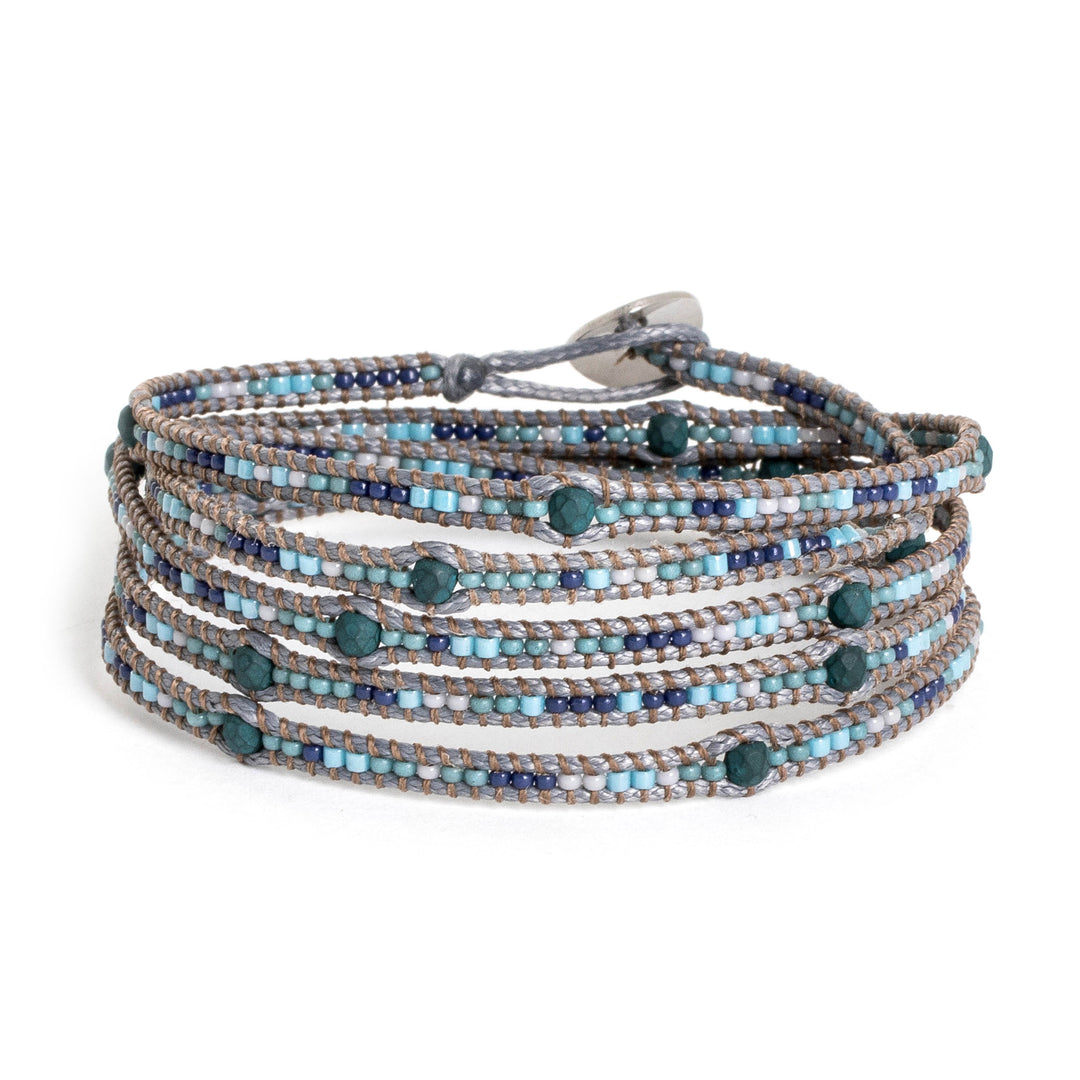 Onyx and Glass Beaded Wrap Bracelet Handcrafted in Guatemala - Gems of Destiny