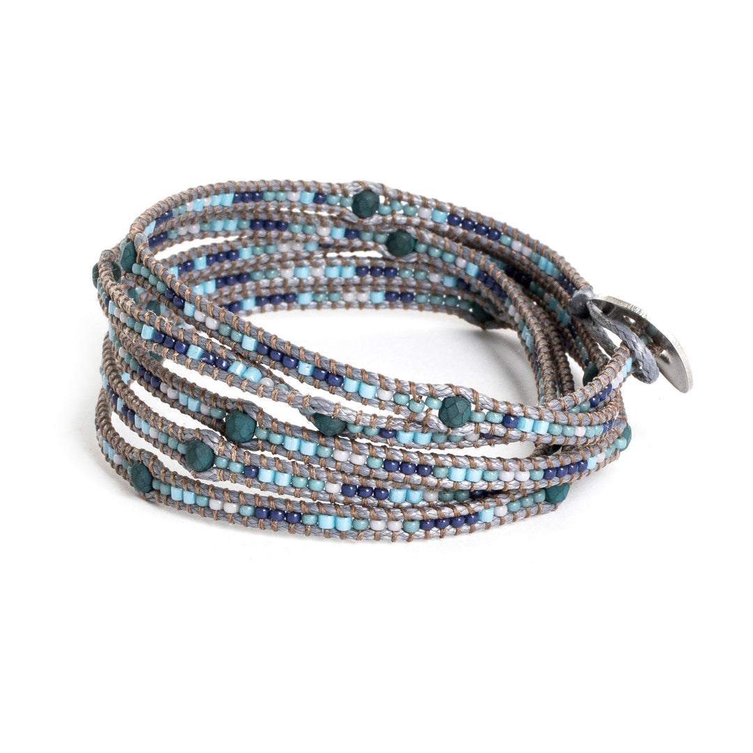 Onyx and Glass Beaded Wrap Bracelet Handcrafted in Guatemala - Gems of Destiny