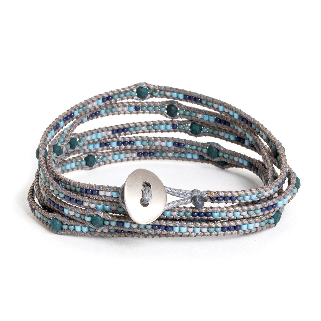 Onyx and Glass Beaded Wrap Bracelet Handcrafted in Guatemala - Gems of Destiny
