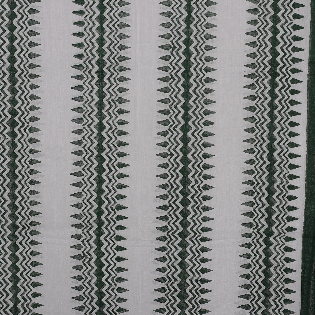 Hand Block-Printed Green White Cotton Shawl from India - Forest Green