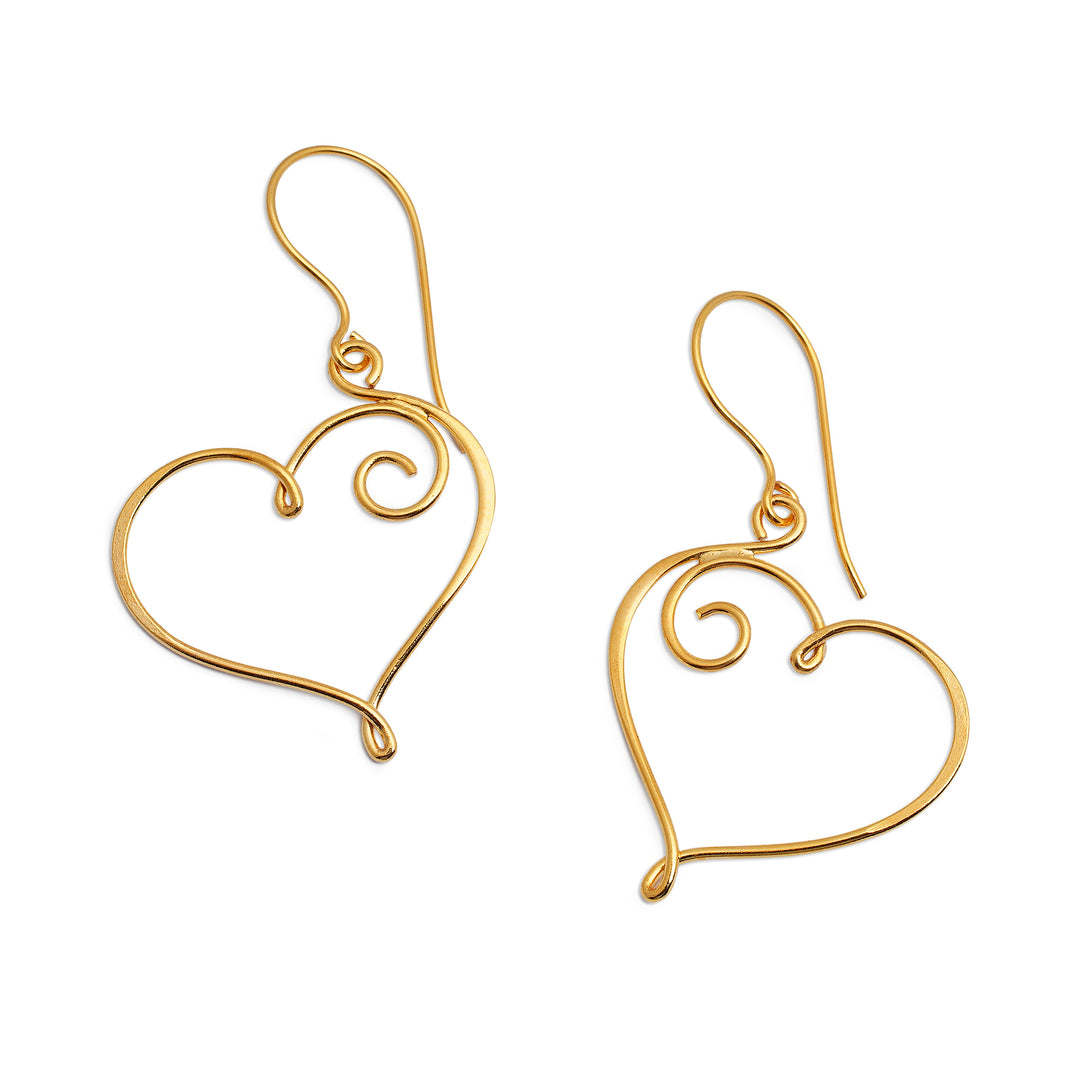 Hollow Heart-Themed 18k Gold-Plated Drop Earrings from Bali - Wires of Love