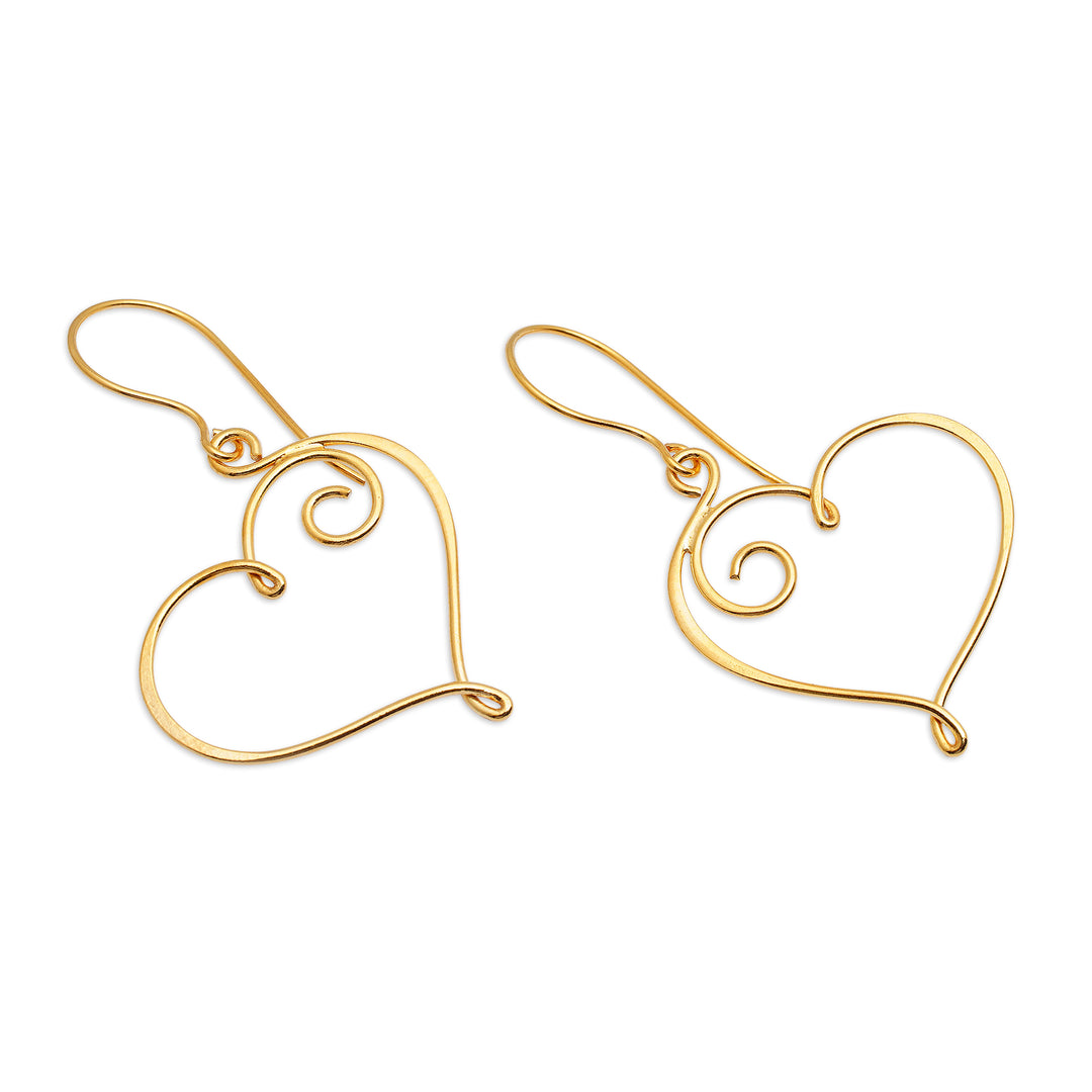 Hollow Heart-Themed 18k Gold-Plated Drop Earrings from Bali - Wires of Love