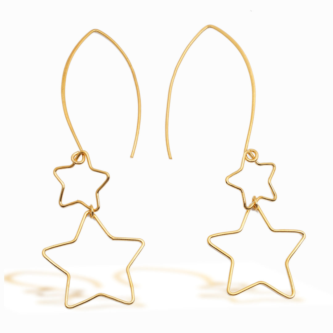 Interlinked Hollow Star-Themed Gold-Plated Dangle Earrings - Stars at Midnight